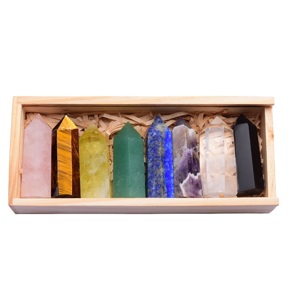 Wooden Gifts Natural Crystal Single Point Healing Crystal Wand 6 Faceted Reiki Chakra Stones Crystal Healing Prism For Reiki - StarJam Gifts