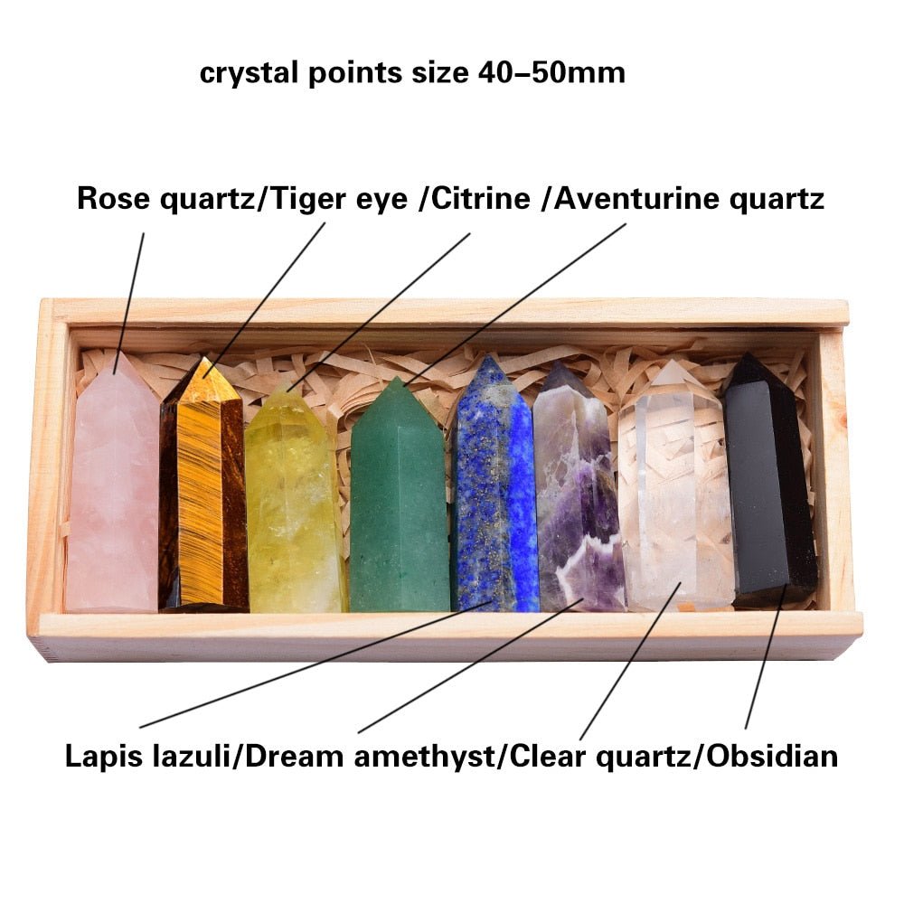 Wooden Gifts Natural Crystal Single Point Healing Crystal Wand 6 Faceted Reiki Chakra Stones Crystal Healing Prism For Reiki - StarJam Gifts