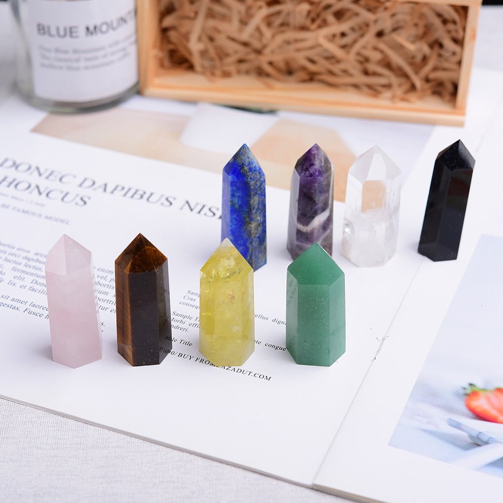 Wooden Gifts Natural Crystal Single Point Healing Crystal Wand 6 Faceted Reiki Chakra Stones Crystal Healing Prism For Reiki - StarJam Gifts