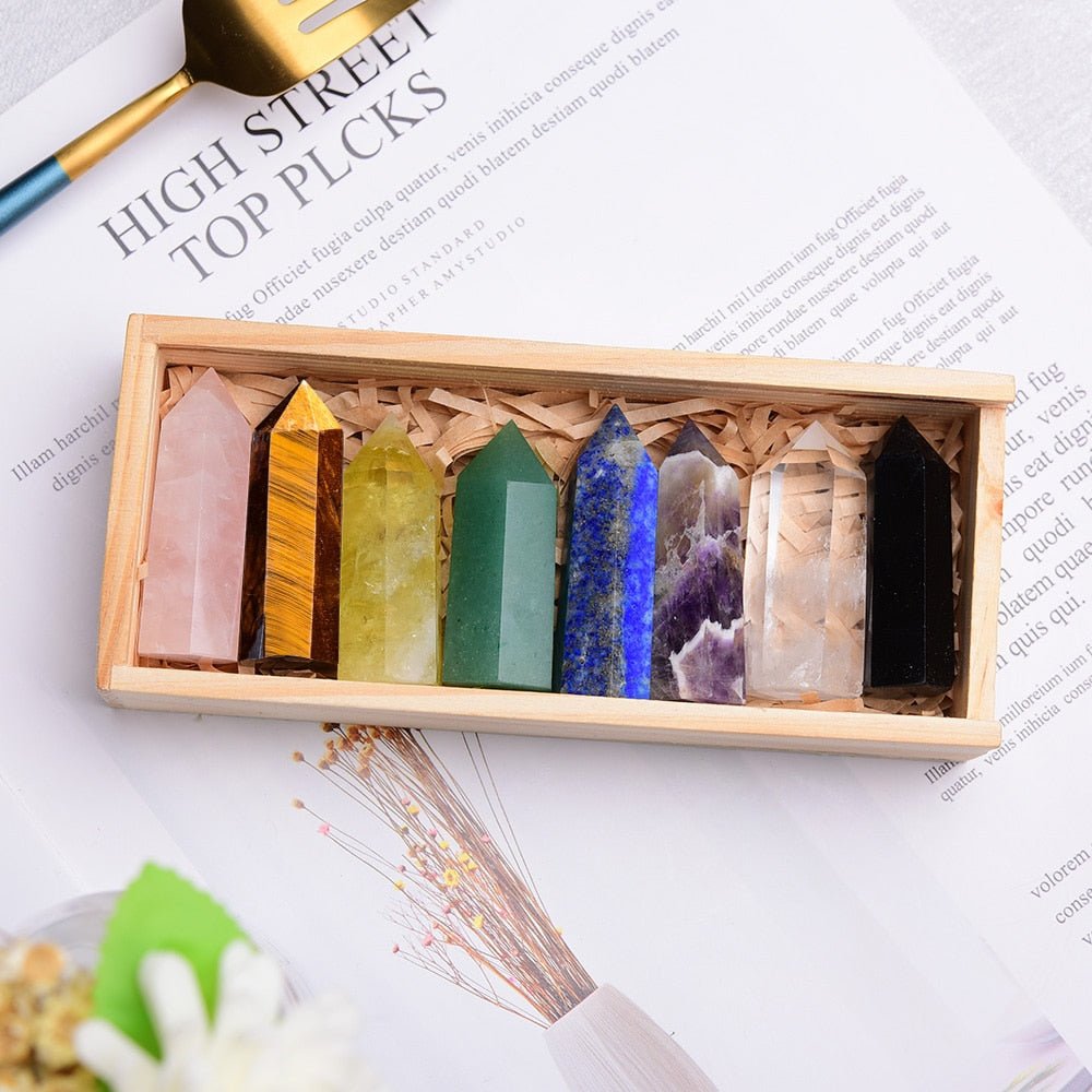 Wooden Gifts Natural Crystal Single Point Healing Crystal Wand 6 Faceted Reiki Chakra Stones Crystal Healing Prism For Reiki - StarJam Gifts