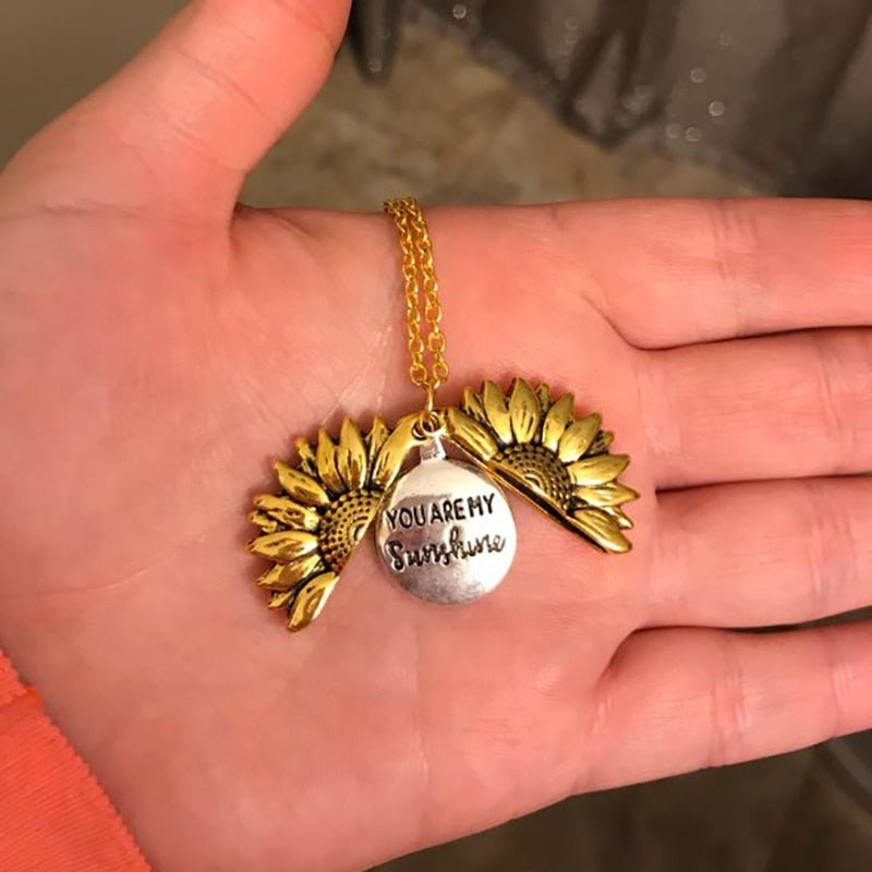 You Are My Sunshine Open Locket Sunflower Pendant Necklace Boho Jewelry Best Friendship Gifts Bff Letter Necklace Collier - StarJam Gifts