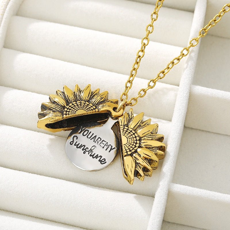 You Are My Sunshine Open Locket Sunflower Pendant Necklace Boho Jewelry Best Friendship Gifts Bff Letter Necklace Collier - StarJam Gifts