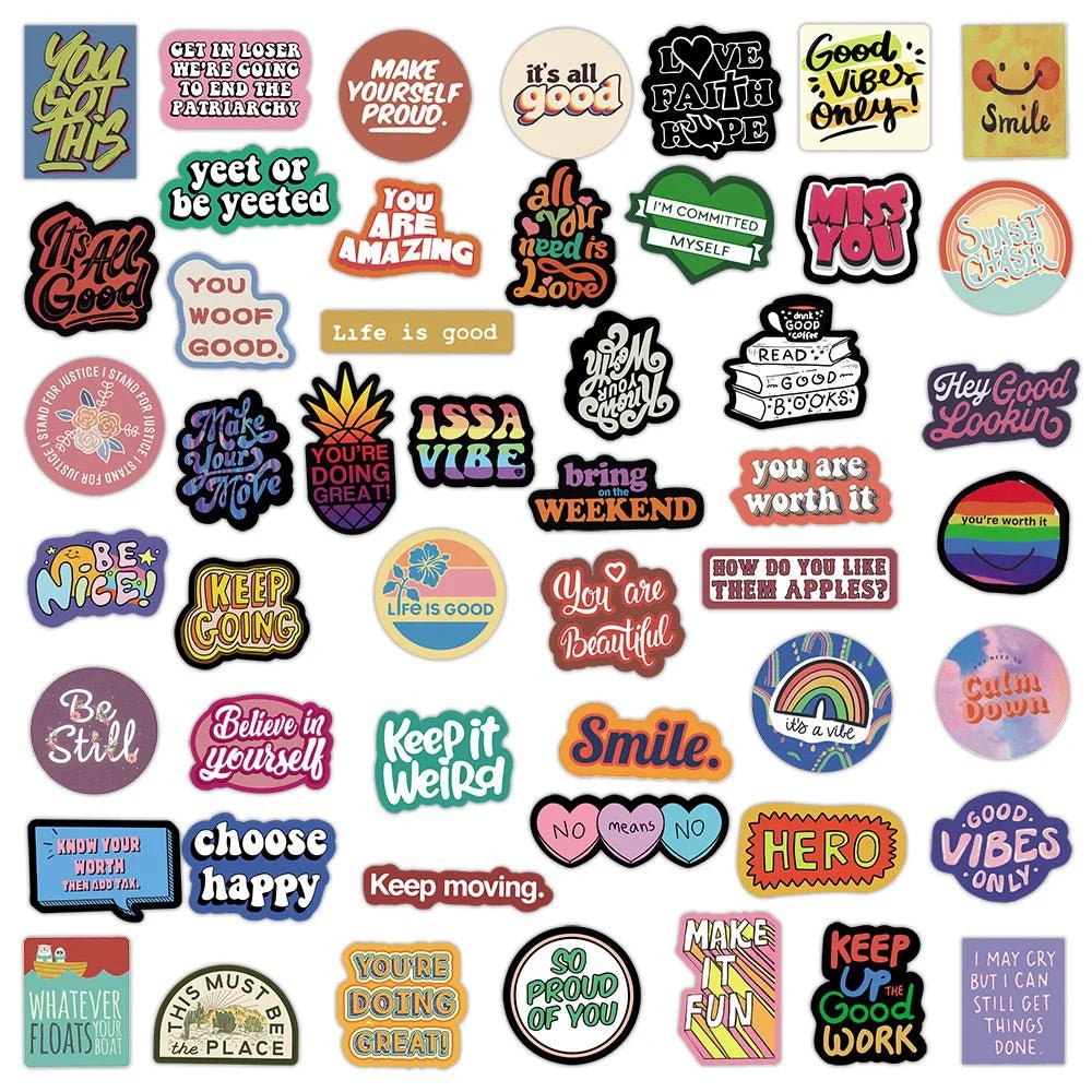 10/30/50pcs Inspirational Text Positive Stickers Diy Diary Phone Laptop Luggage Skateboard Graffiti Decals Fun For Kid Toys Gift - StarJam