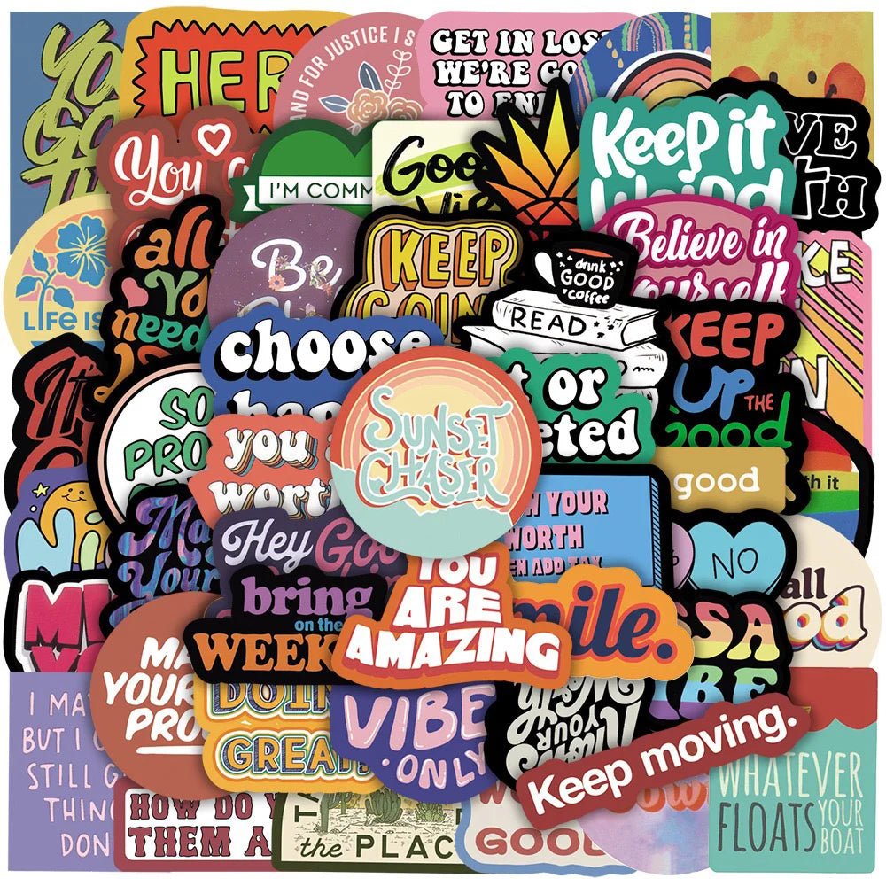 10/30/50pcs Inspirational Text Positive Stickers Diy Diary Phone Laptop Luggage Skateboard Graffiti Decals Fun For Kid Toys Gift - StarJam