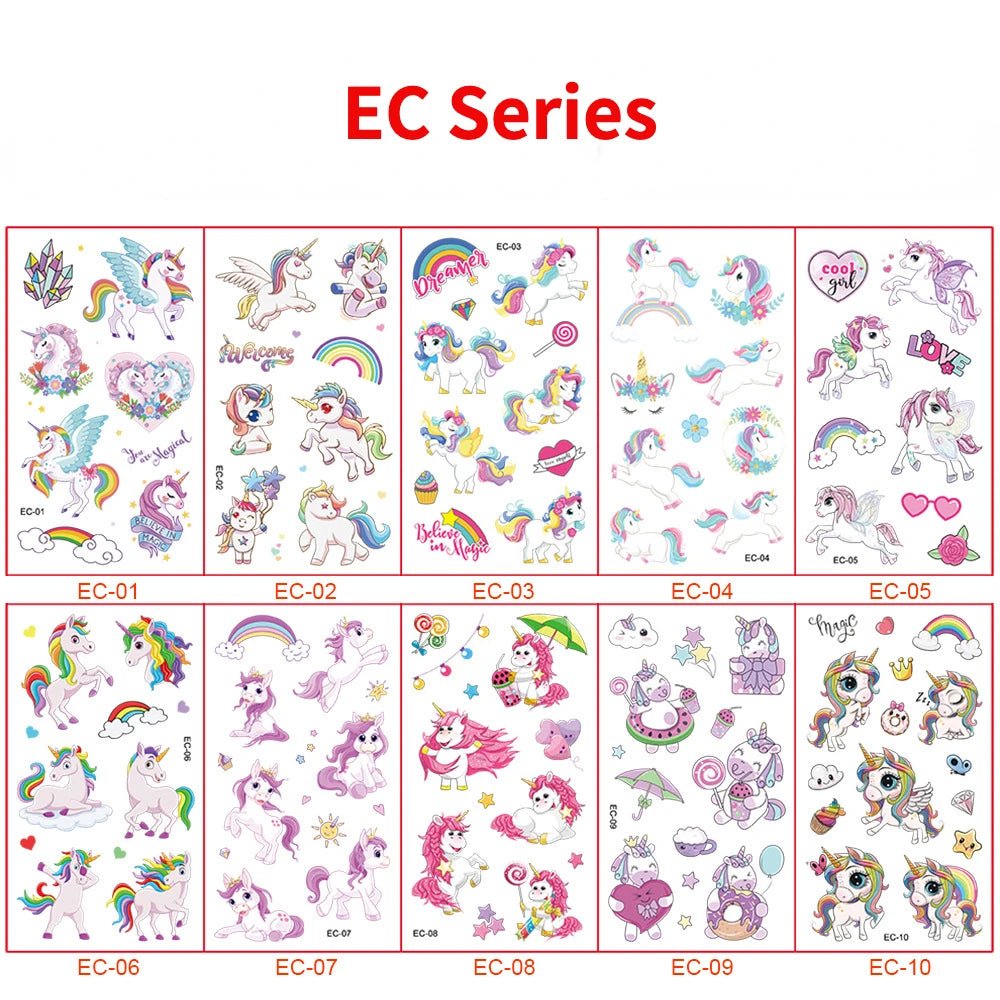 10pcs/set Child Tattoo Sticker Unicorn Princess Temporary Fake Kids Tatoo Girl Arm Hands Body Waterdichte Tatouages Pour Enfants - StarJam