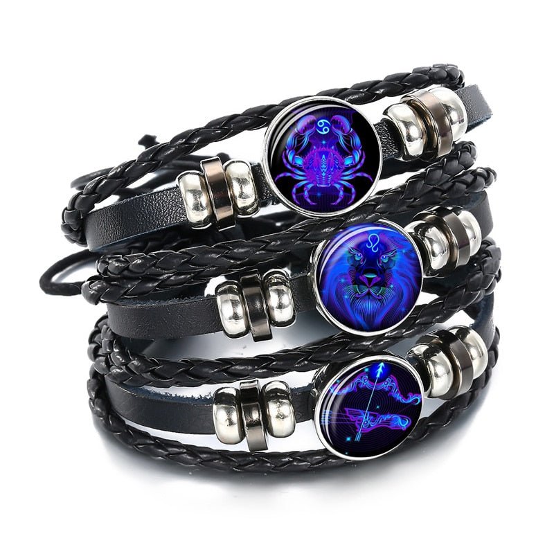 12 Constellation Zodiac Sign Bracelet Men Multilayer Braided Leather Bracelet Bangle For Women Fashion Birthday Party Jewelry - StarJam Gifts