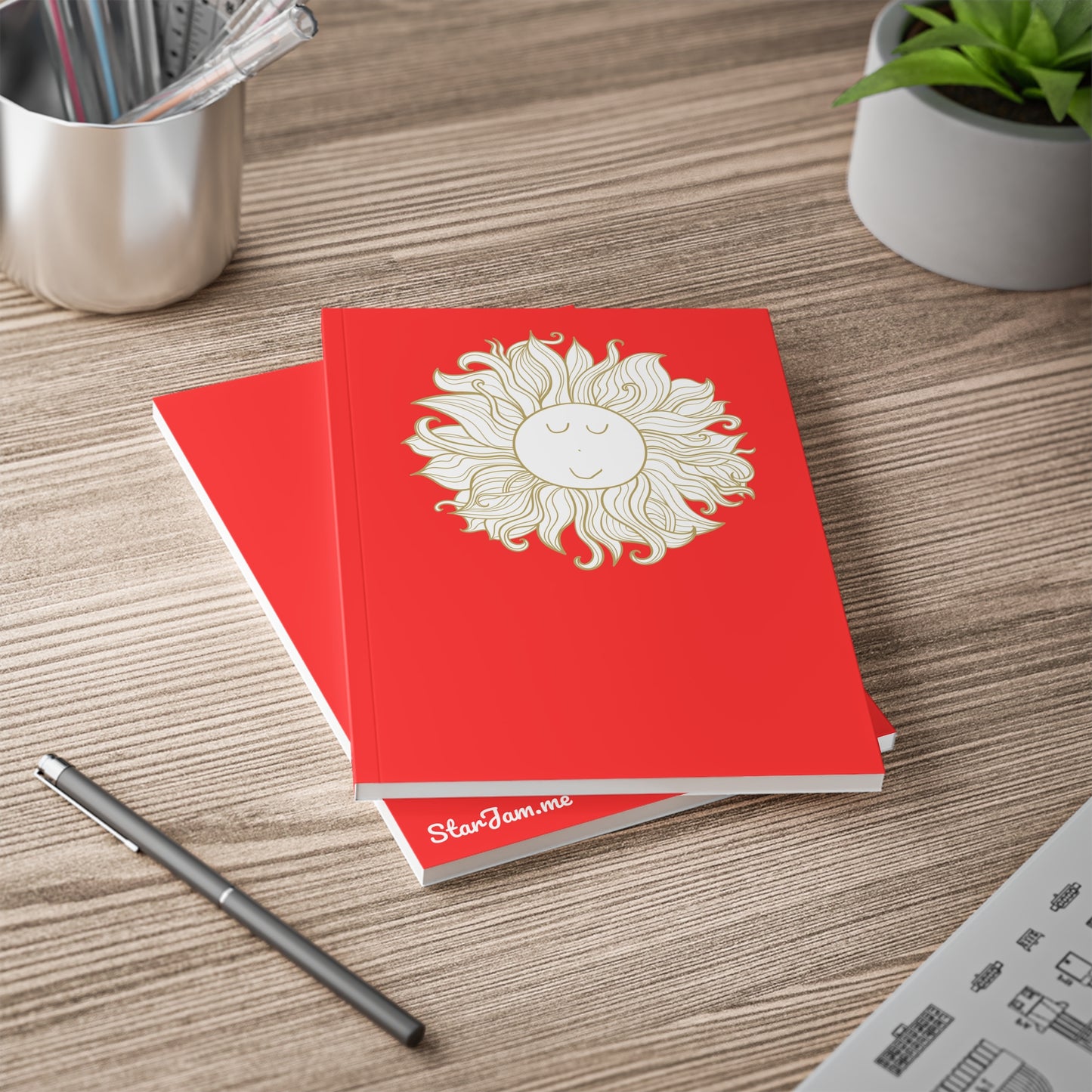 StarJam 'Smiling Sunflower' - Softcover Notebook, A5, Red