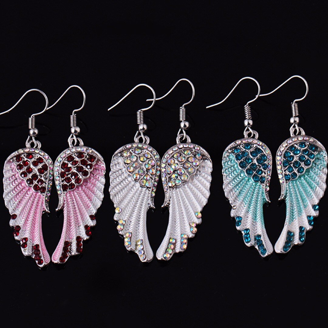 3 Colors Angel Wings Feather Dangle Crystal Earring Antique Elegant Women Jewelry - StarJam Gifts