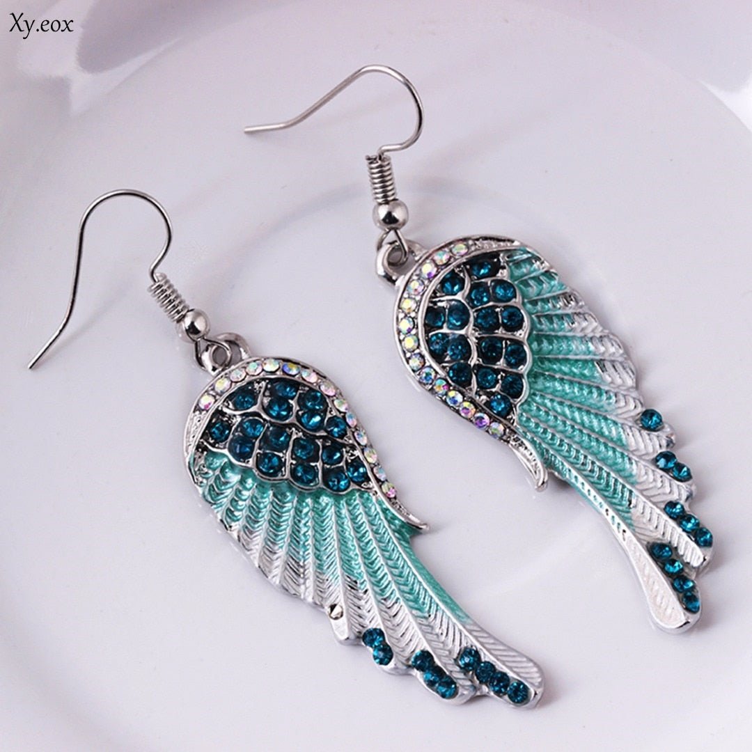 3 Colors Angel Wings Feather Dangle Crystal Earring Antique Elegant Women Jewelry - StarJam Gifts