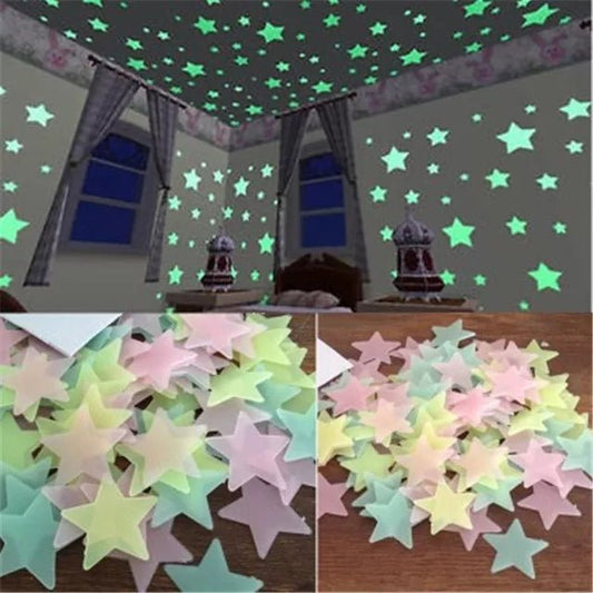 50pcs 3d Stars Glow In The Dark Wall Stickers Luminous Fluorescent Wall Stickers For Kids Baby Room Bedroom Ceiling Home Decor - StarJam