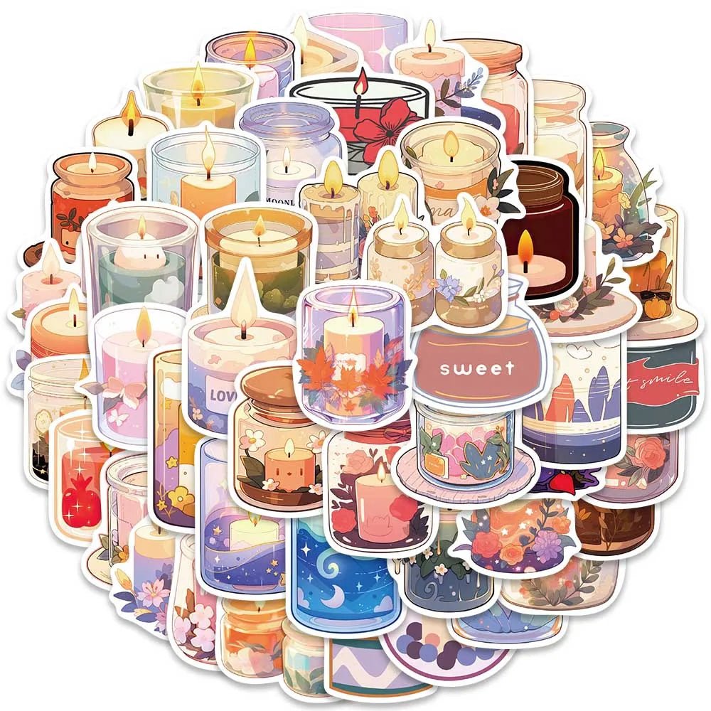 50pcs Cute Cartoon Scented Candles Stickers For Laptop Phone Luggage Guitar Skateboard Waterproof Graffiti Vinyl Decals - StarJam