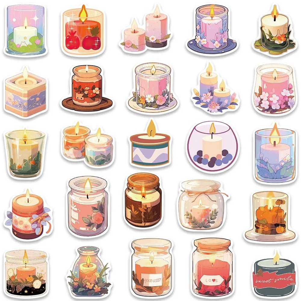 50pcs Cute Cartoon Scented Candles Stickers For Laptop Phone Luggage Guitar Skateboard Waterproof Graffiti Vinyl Decals - StarJam