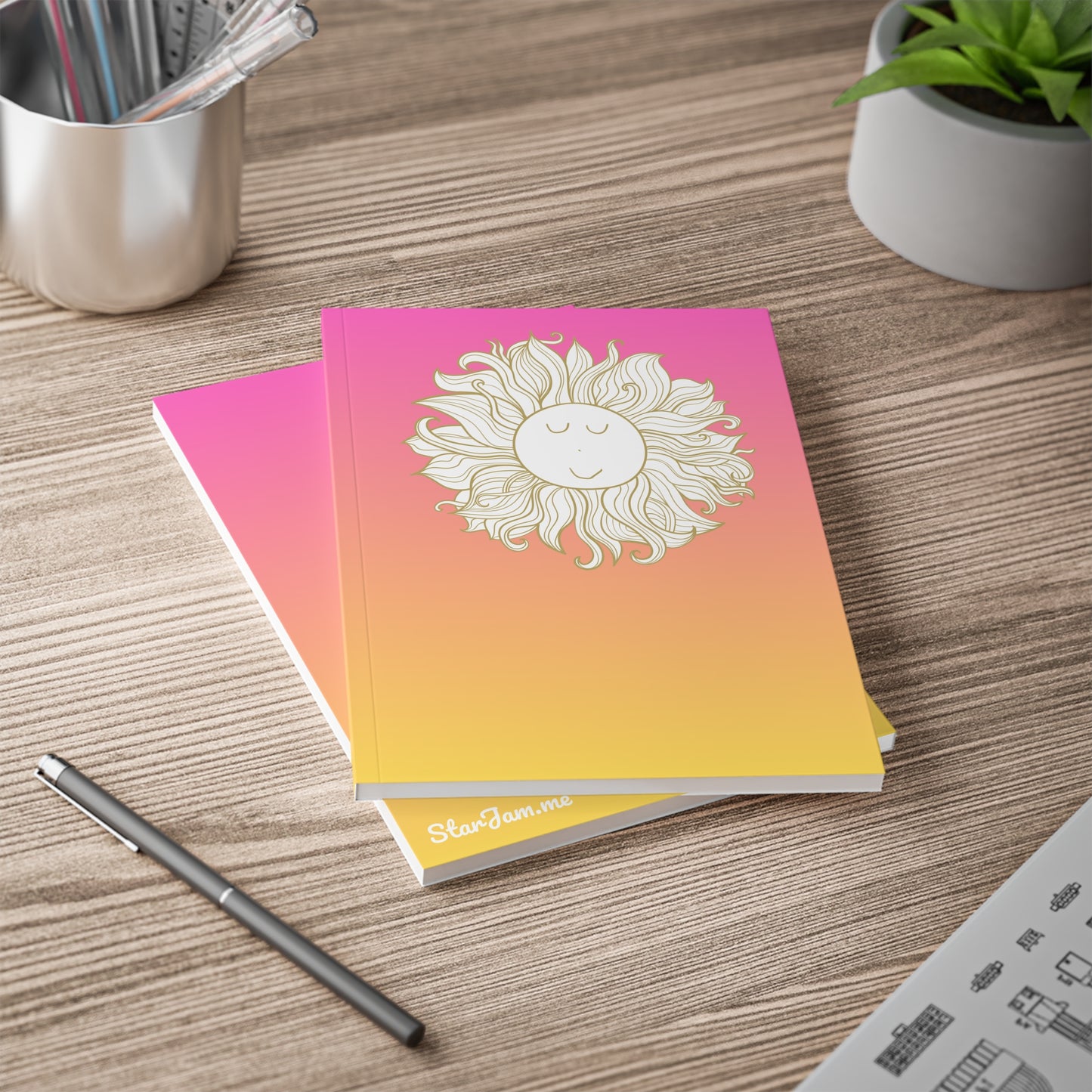 StarJam 'Smiling Sunflower' - Softcover Notebook, A5, Pink/ Peach