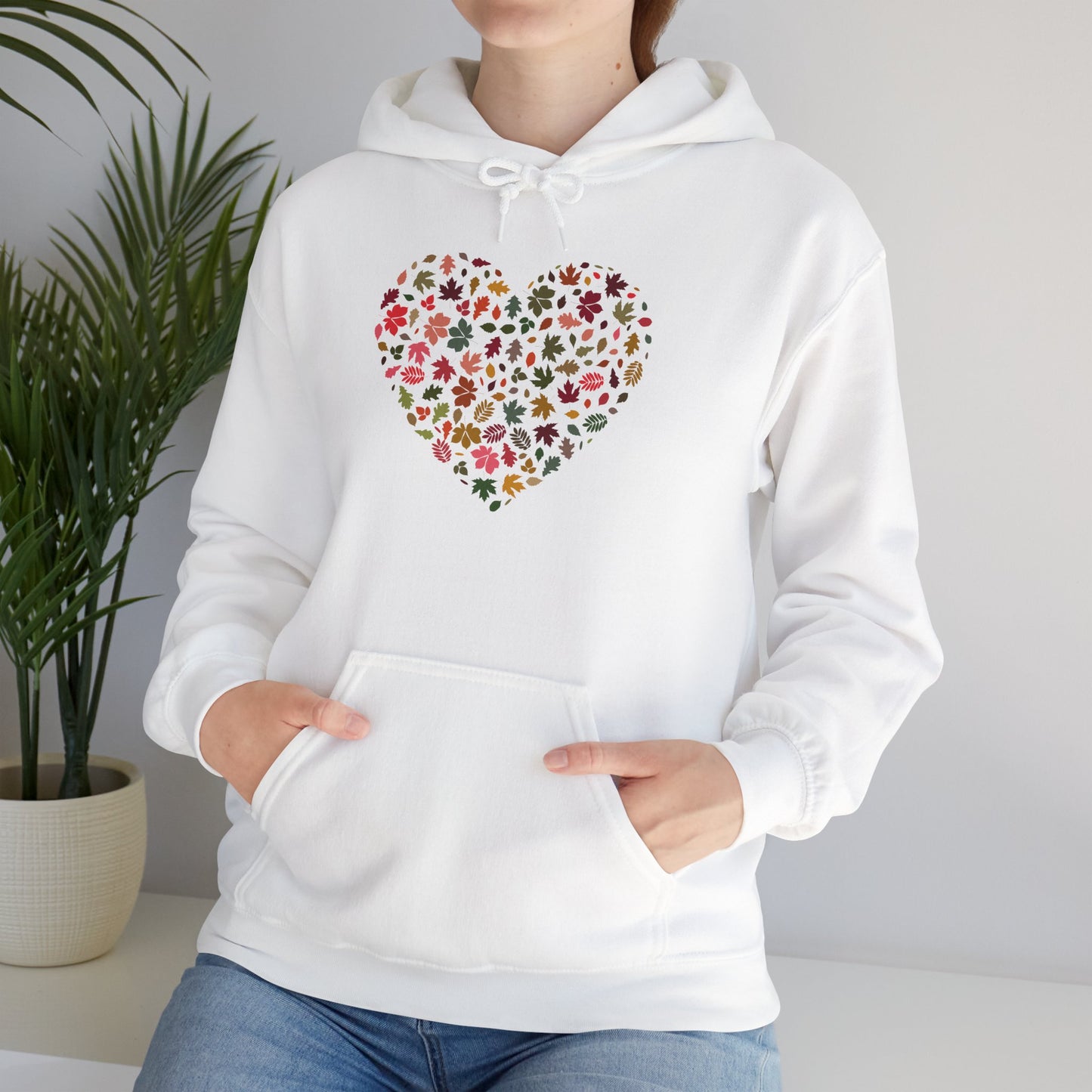 Pretty Leaf Print Hearts Hoodie