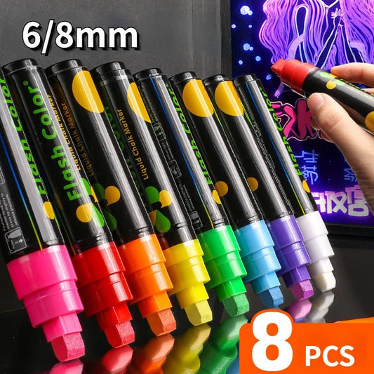 8 Colors Liquid Chalk Markers Pens Washable Wet Erase Neon Chalk Markers For Blackboard Chalkboard Signs Glass Window Kids Art - StarJam