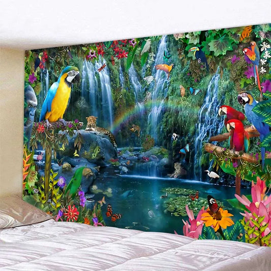 Jungle Bird Art Tapestry Psychedelic Scene Home Decor Art Wall Art