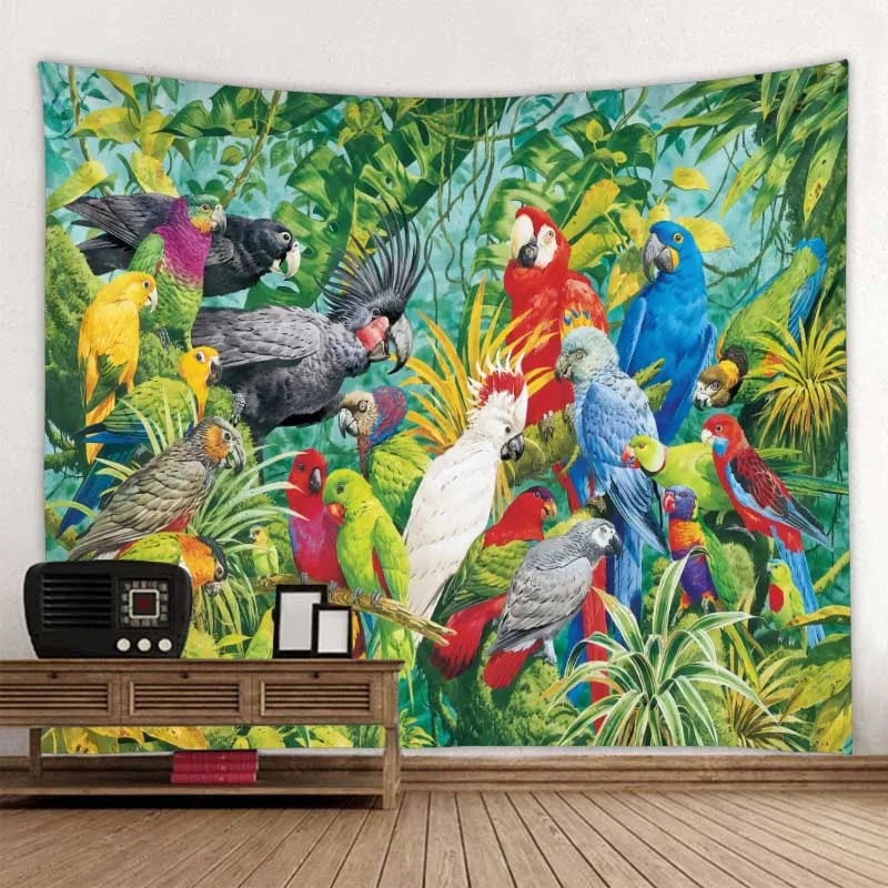 Jungle Bird Art Tapestry Psychedelic Scene Home Decor Art Wall Art