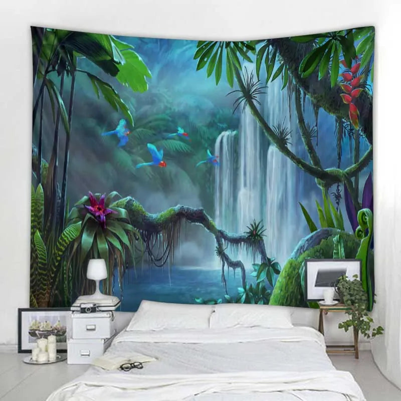 Jungle Bird Art Tapestry Psychedelic Scene Home Decor Art Wall Art