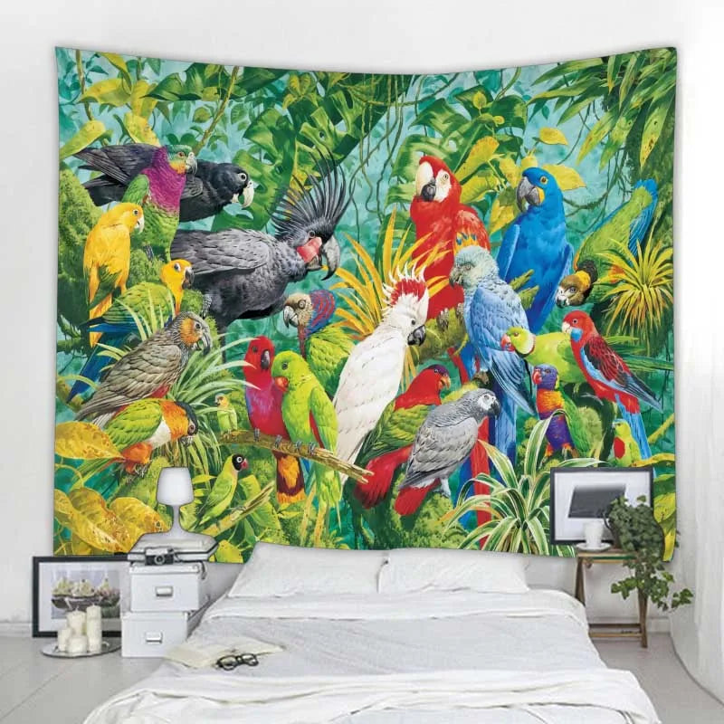 Jungle Bird Art Tapestry Psychedelic Scene Home Decor Art Wall Art