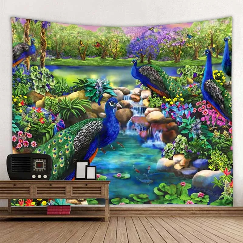 Jungle Bird Art Tapestry Psychedelic Scene Home Decor Art Wall Art