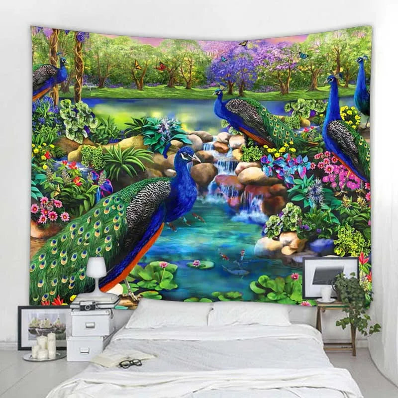 Jungle Bird Art Tapestry Psychedelic Scene Home Decor Art Wall Art