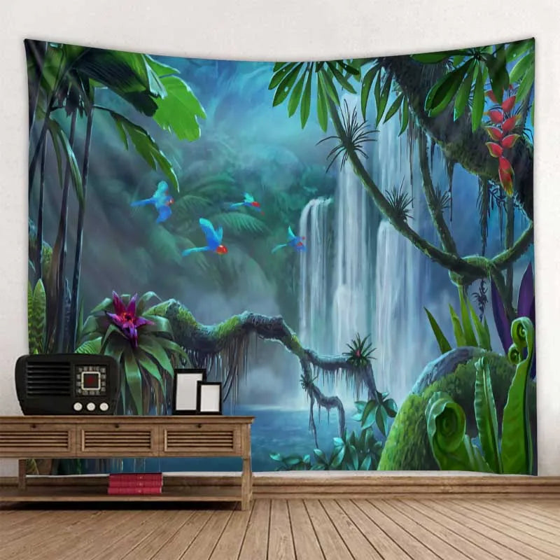 Jungle Bird Art Tapestry Psychedelic Scene Home Decor Art Wall Art