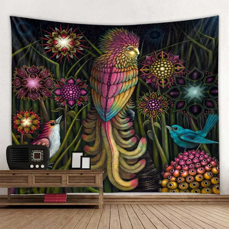 Jungle Bird Art Tapestry Psychedelic Scene Home Decor Art Wall Art