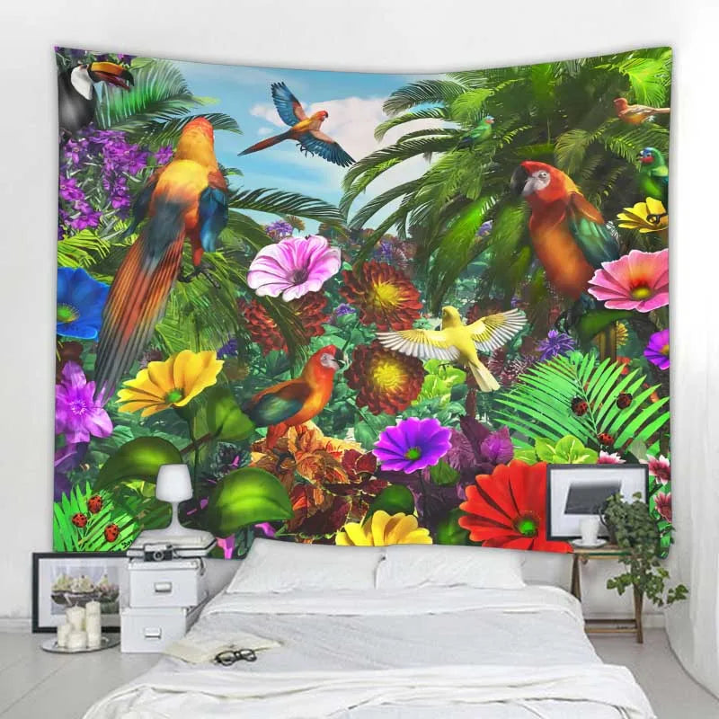 Jungle Bird Art Tapestry Psychedelic Scene Home Decor Art Wall Art