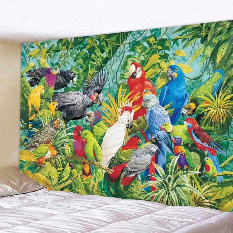 Jungle Bird Art Tapestry Psychedelic Scene Home Decor Art Wall Art