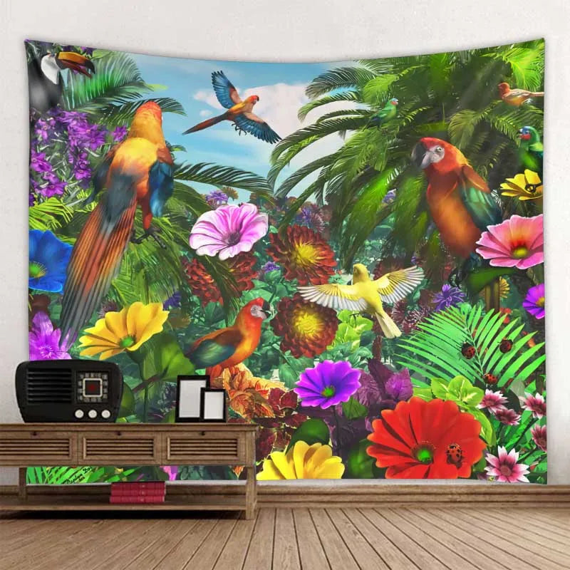 Jungle Bird Art Tapestry Psychedelic Scene Home Decor Art Wall Art