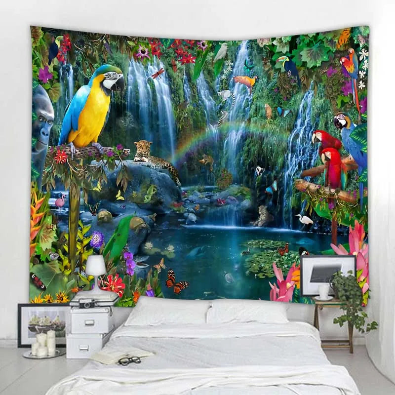 Jungle Bird Art Tapestry Psychedelic Scene Home Decor Art Wall Art