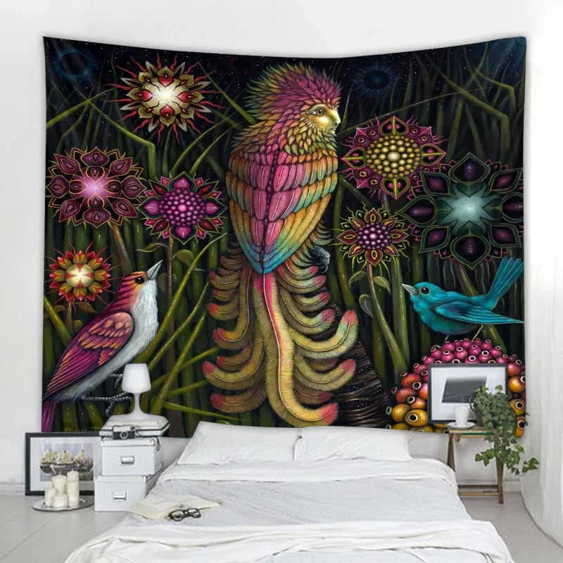 Jungle Bird Art Tapestry Psychedelic Scene Home Decor Art Wall Art