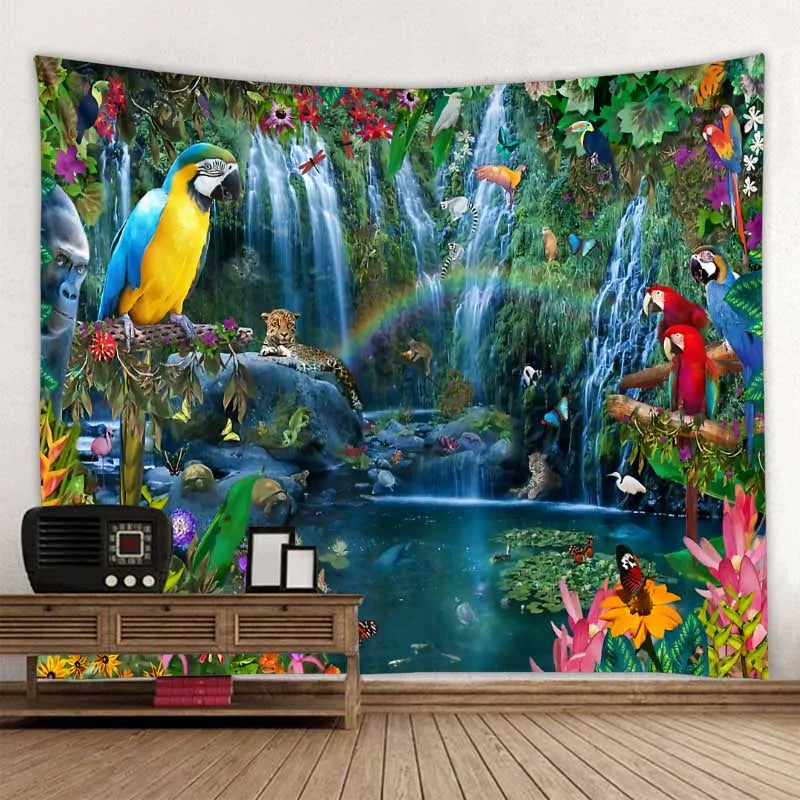 Jungle Bird Art Tapestry Psychedelic Scene Home Decor Art Wall Art