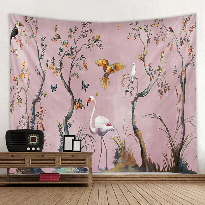 Jungle Bird Art Tapestry Psychedelic Scene Home Decor Art Wall Art