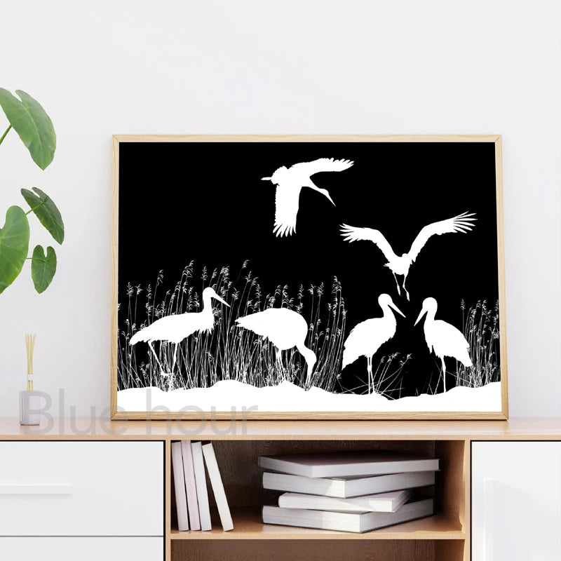 Red Crane Hokusai Eclectic Gallery Wall Art Prints Blue