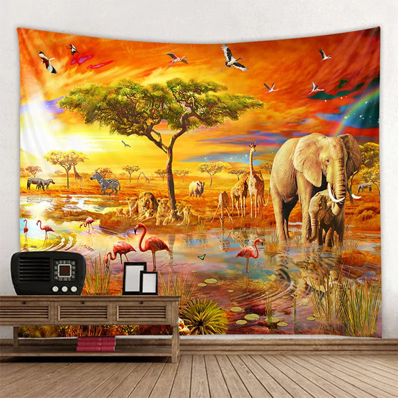 Jungle Bird Art Tapestry Psychedelic Scene Home Decor Art Wall Art