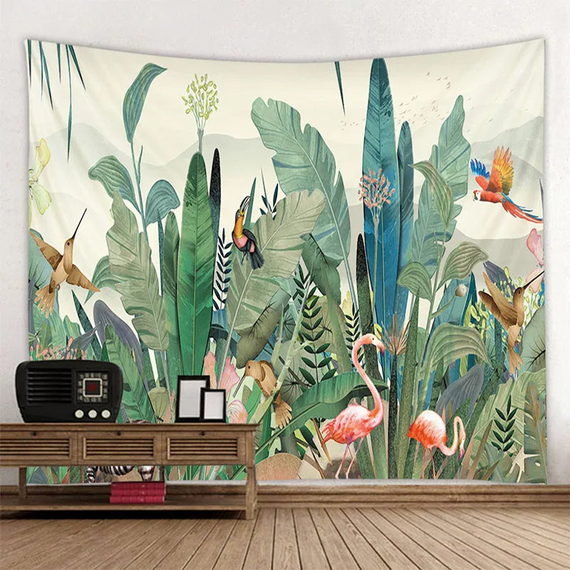 Jungle Bird Art Tapestry Psychedelic Scene Home Decor Art Wall Art