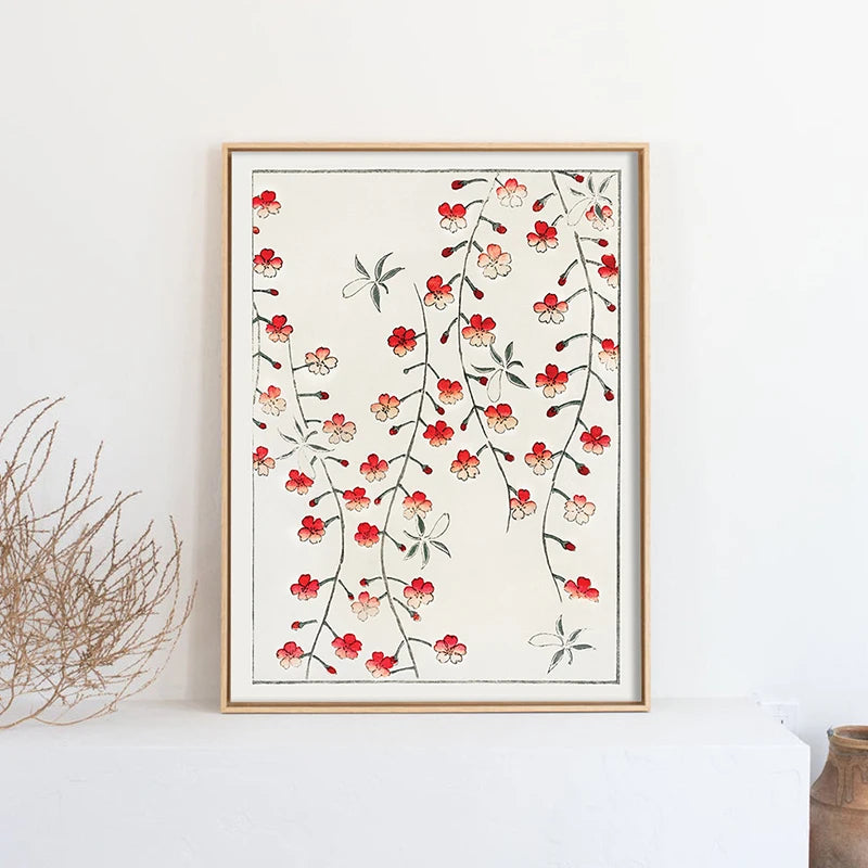 Red Crane Hokusai Eclectic Gallery Wall Art Prints Blue