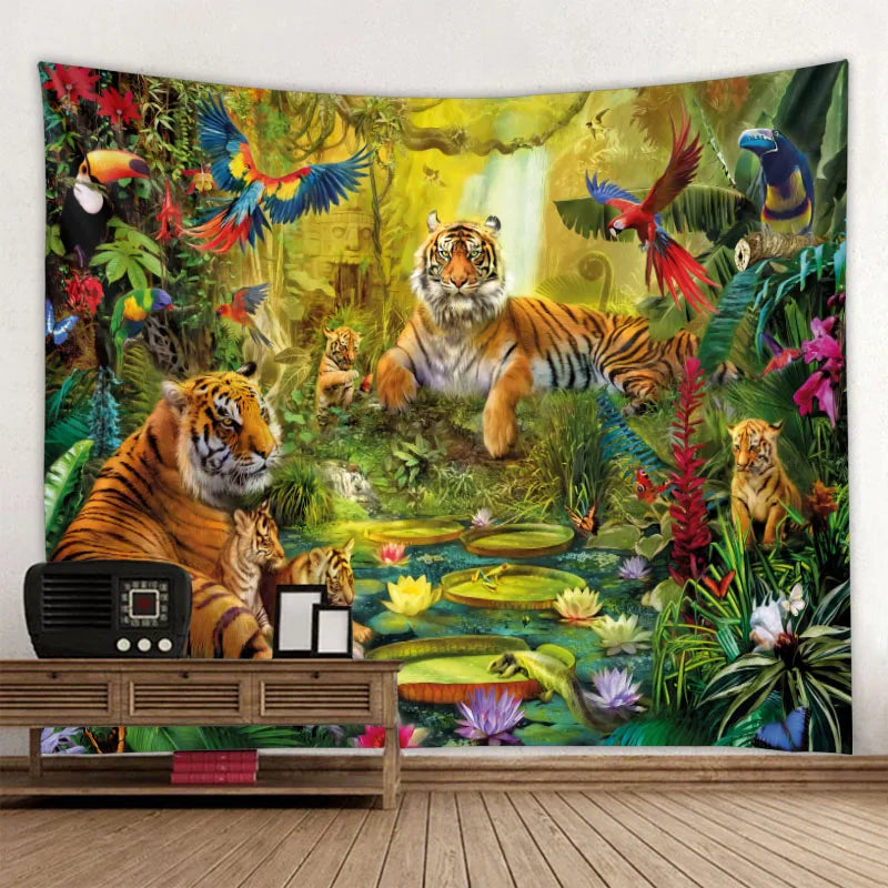 Jungle Bird Art Tapestry Psychedelic Scene Home Decor Art Wall Art