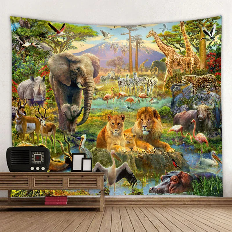 Jungle Bird Art Tapestry Psychedelic Scene Home Decor Art Wall Art