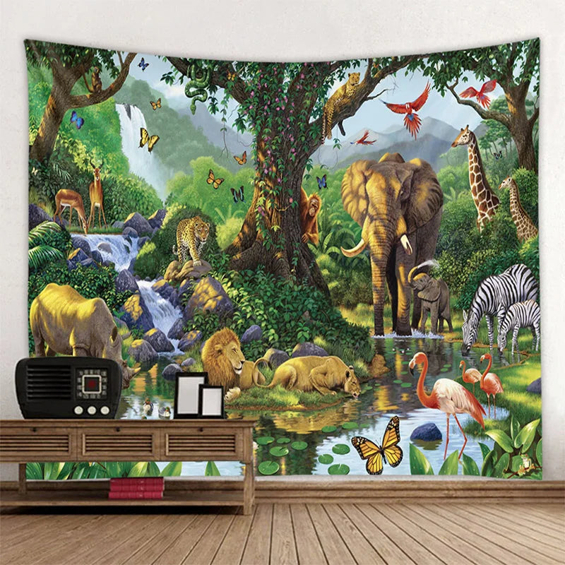 Jungle Bird Art Tapestry Psychedelic Scene Home Decor Art Wall Art