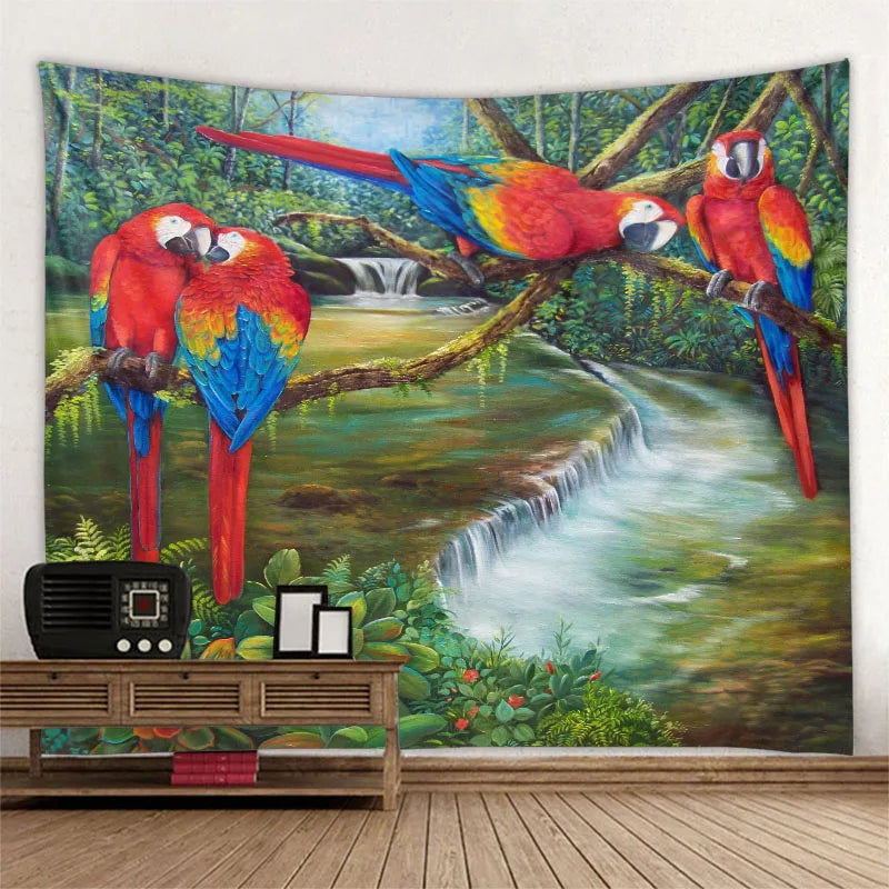 Jungle Bird Art Tapestry Psychedelic Scene Home Decor Art Wall Art