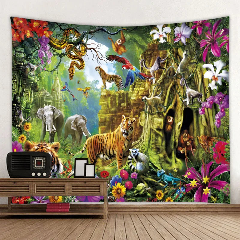 Jungle Bird Art Tapestry Psychedelic Scene Home Decor Art Wall Art