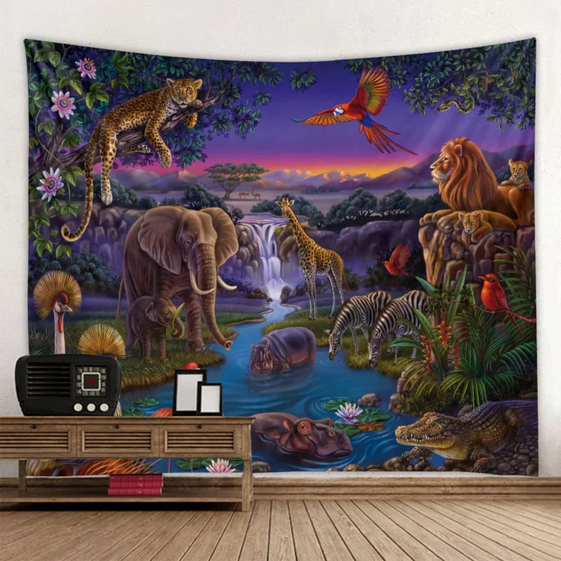 Jungle Bird Art Tapestry Psychedelic Scene Home Decor Art Wall Art