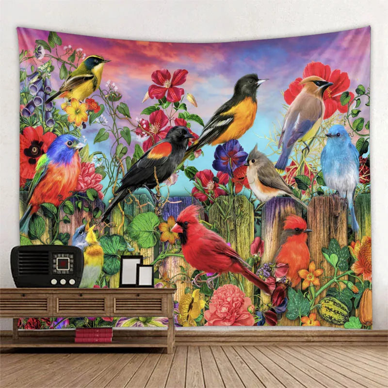 Jungle Bird Art Tapestry Psychedelic Scene Home Decor Art Wall Art