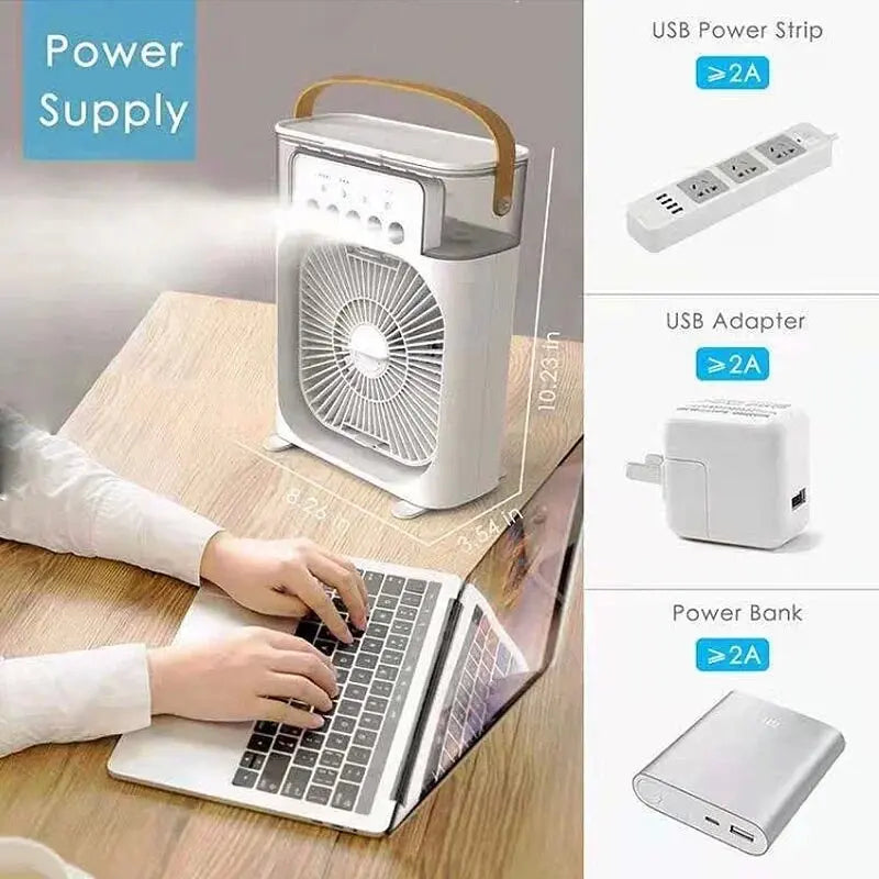 Portable Mini Air Conditioner Fan – USB Rechargeable Personal Cooling Fan with LED Light