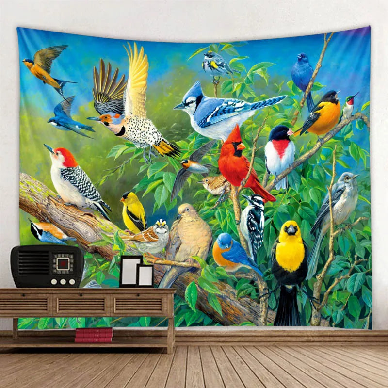 Jungle Bird Art Tapestry Psychedelic Scene Home Decor Art Wall Art