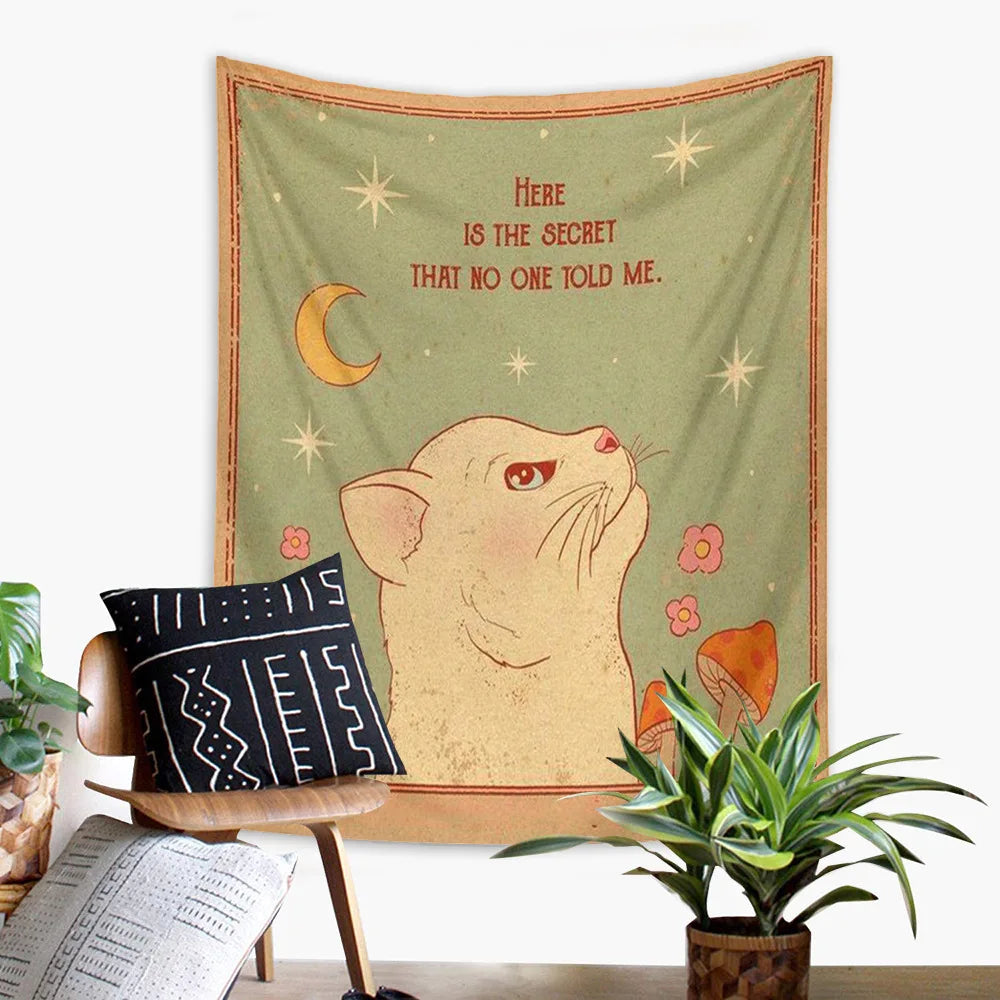Sun Moon Tarot Tapestry Wall Hanging Boho Tarot Cat Kawaii