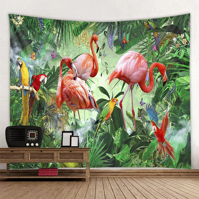 Jungle Bird Art Tapestry Psychedelic Scene Home Decor Art Wall Art