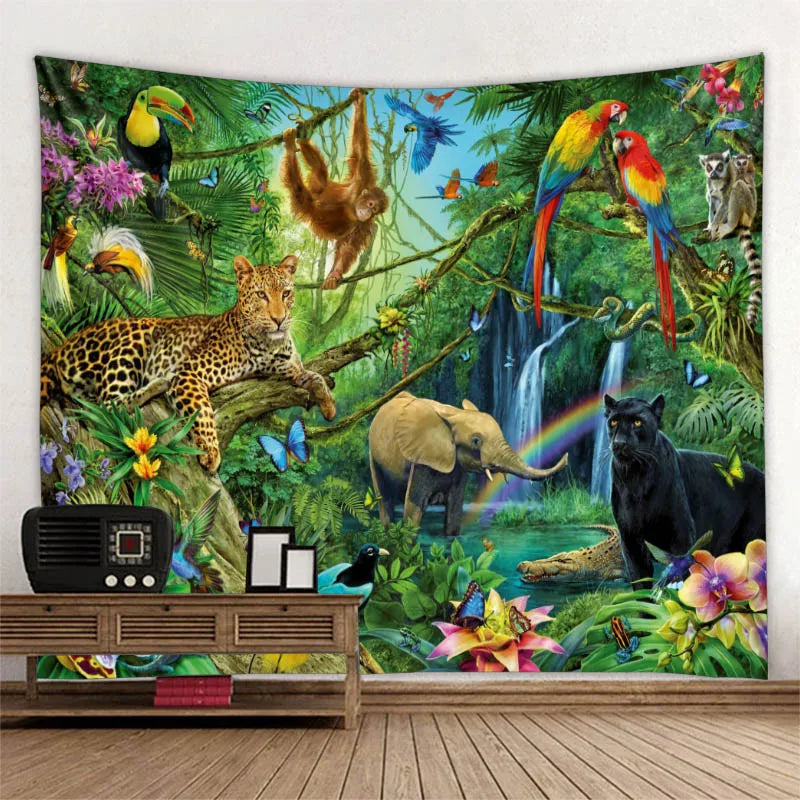 Jungle Bird Art Tapestry Psychedelic Scene Home Decor Art Wall Art